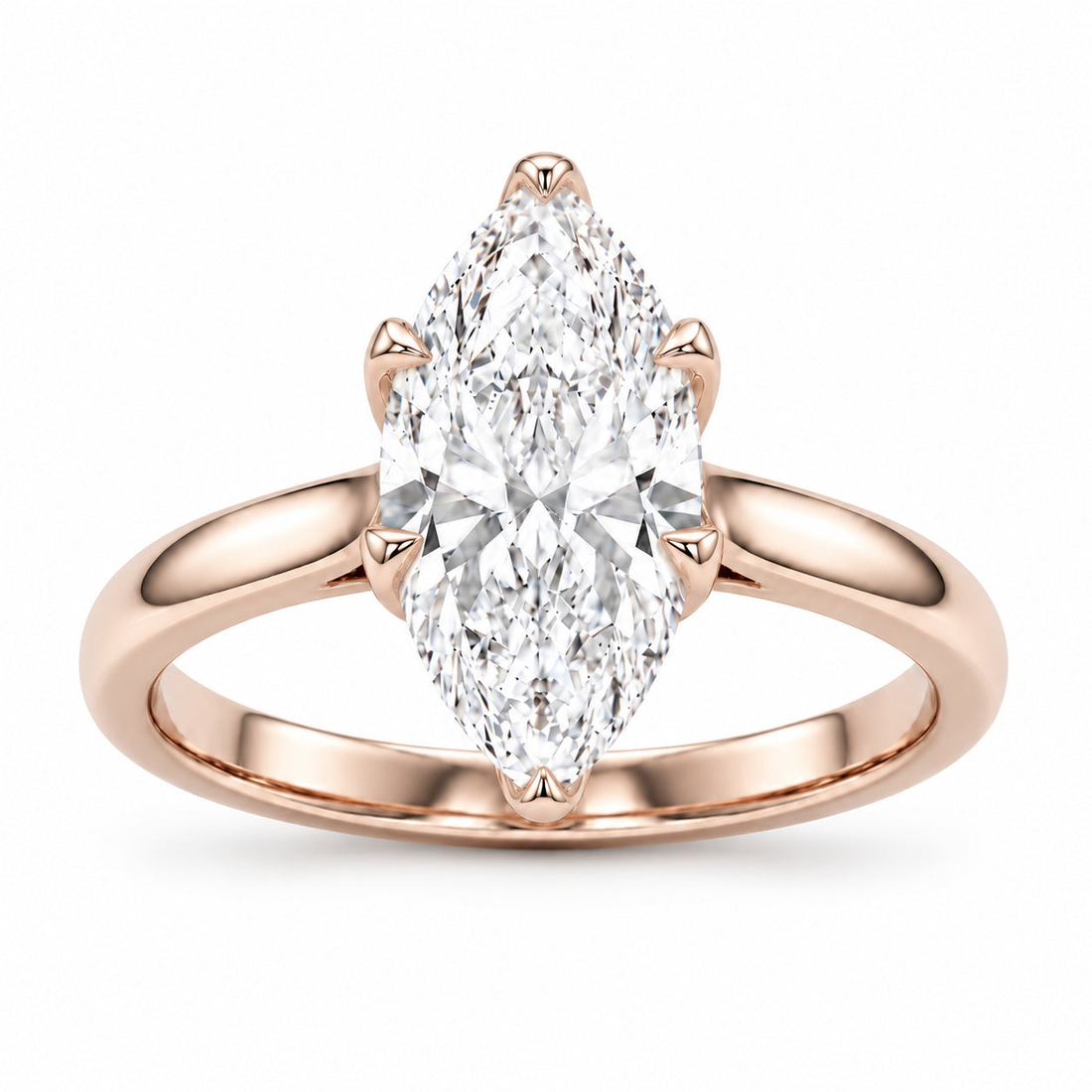 The Lotus marquise lab diamond engagement ring in 14K rose gold
