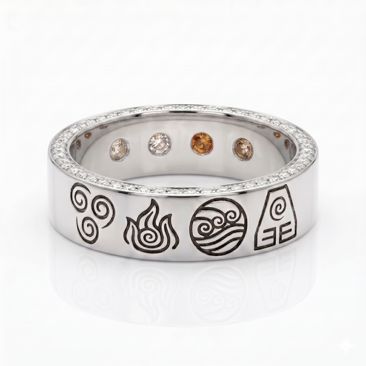 “Four Elements” — Hand-Carved Elemental Band Ring