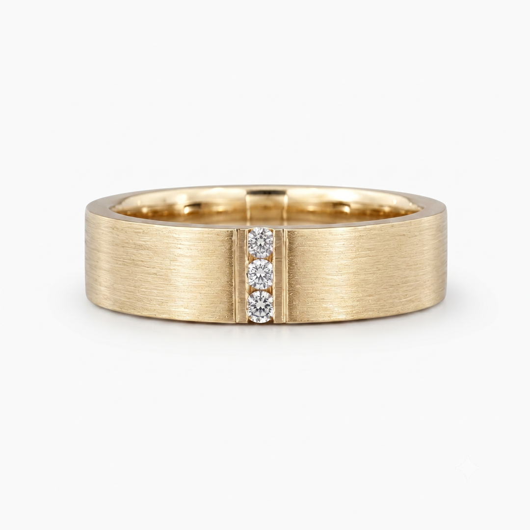 Brushed Vertical Diamond Accent Band Ring (3.5mm)