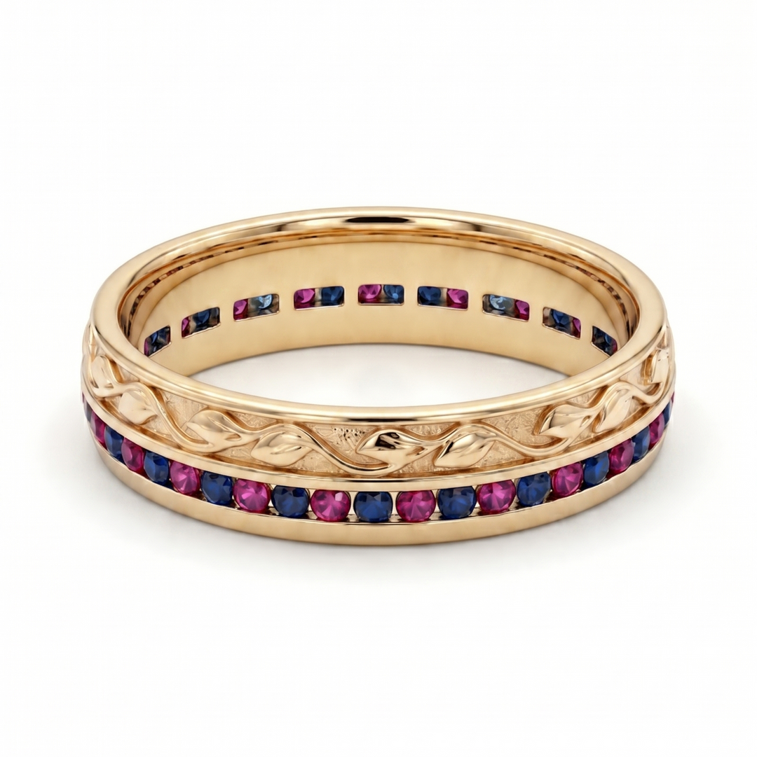 "Ruby & Sapphire" Channel-Set Wedding Band, 5mm