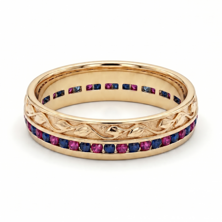 "Ruby & Sapphire" Channel-Set Wedding Band, 5mm