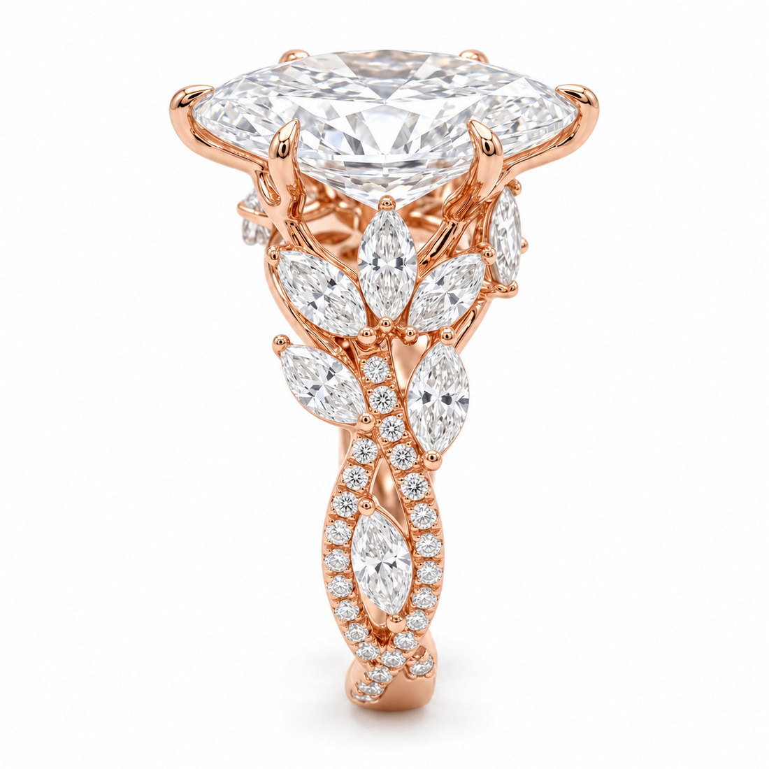 The Gardenia marquise lab diamond vine engagement ring, view 12