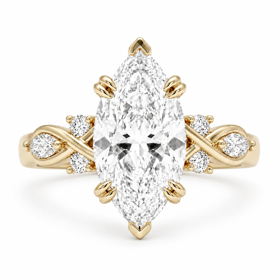 The Sovereign Crest marquise lab diamond engagement ring in 14K yellow gold