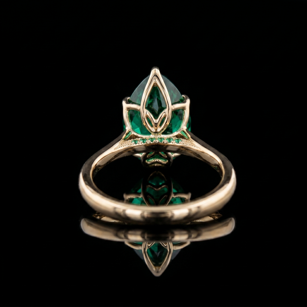 The Lotus Lace — Pear Emerald Ring (Petal Setting)