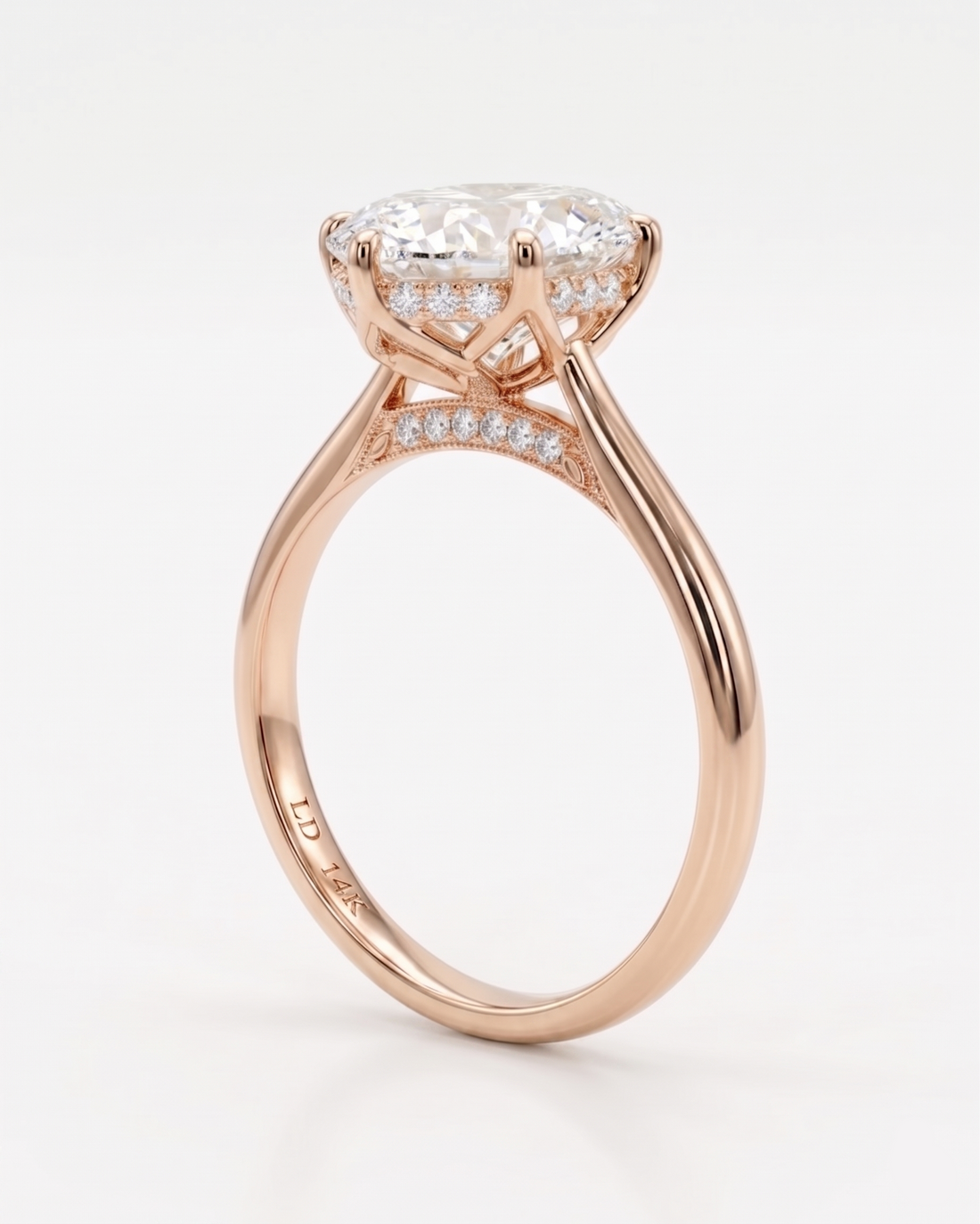 Lotus Lace Halo oval lab diamond engagement ring, view 7