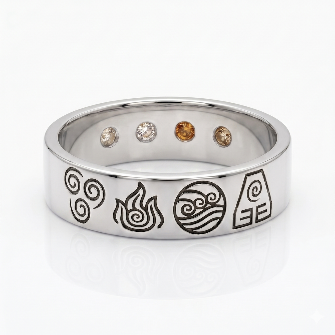 “Four Elements” — Hand-Carved Elemental Band Ring