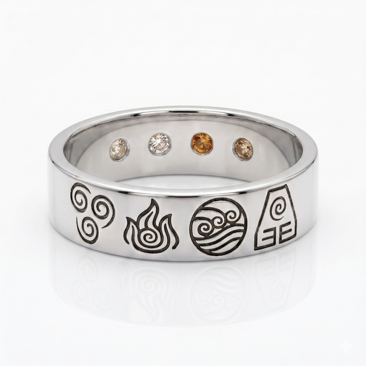 “Four Elements” — Hand-Carved Elemental Band Ring