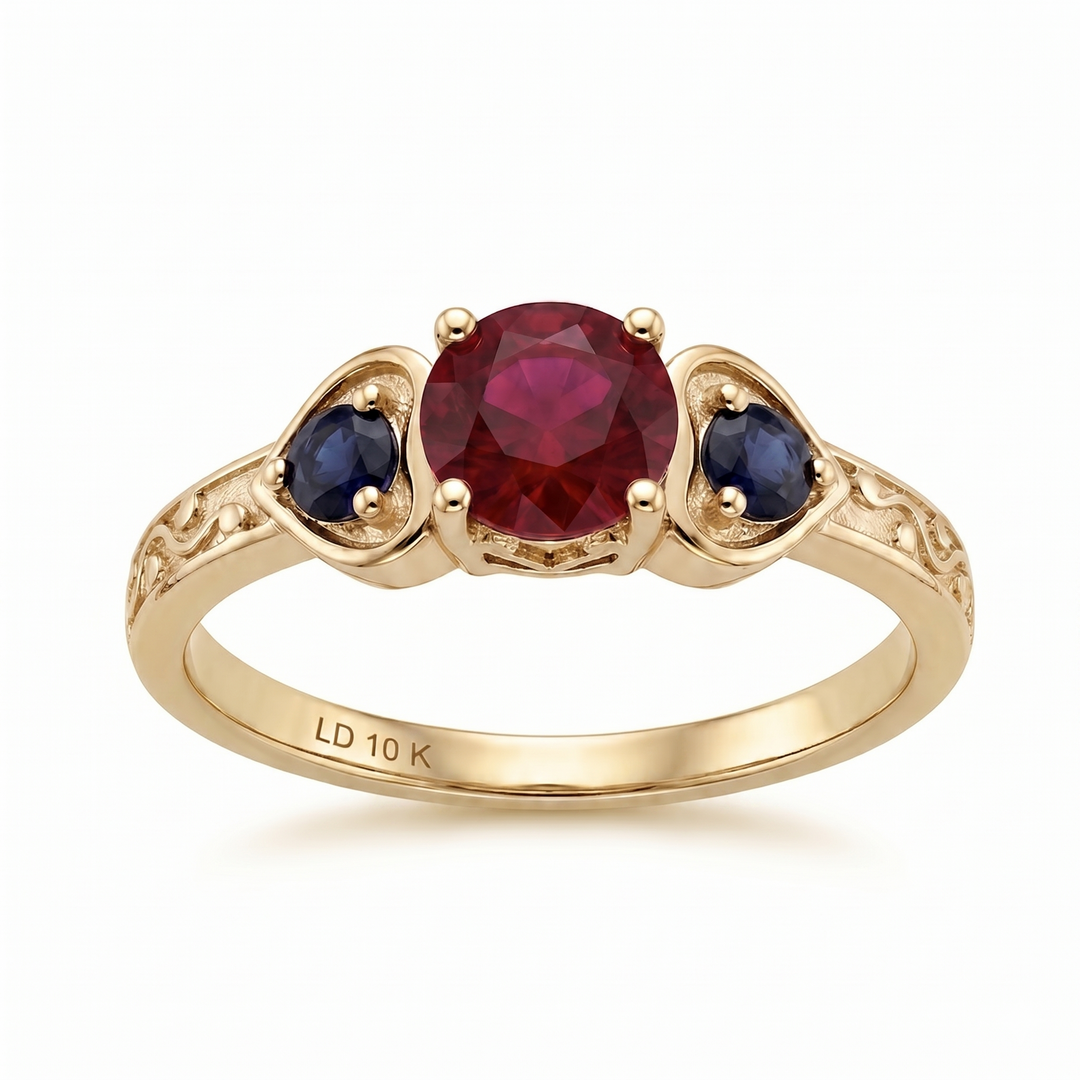 "Ruby & Sapphire" Three-Stone Ring