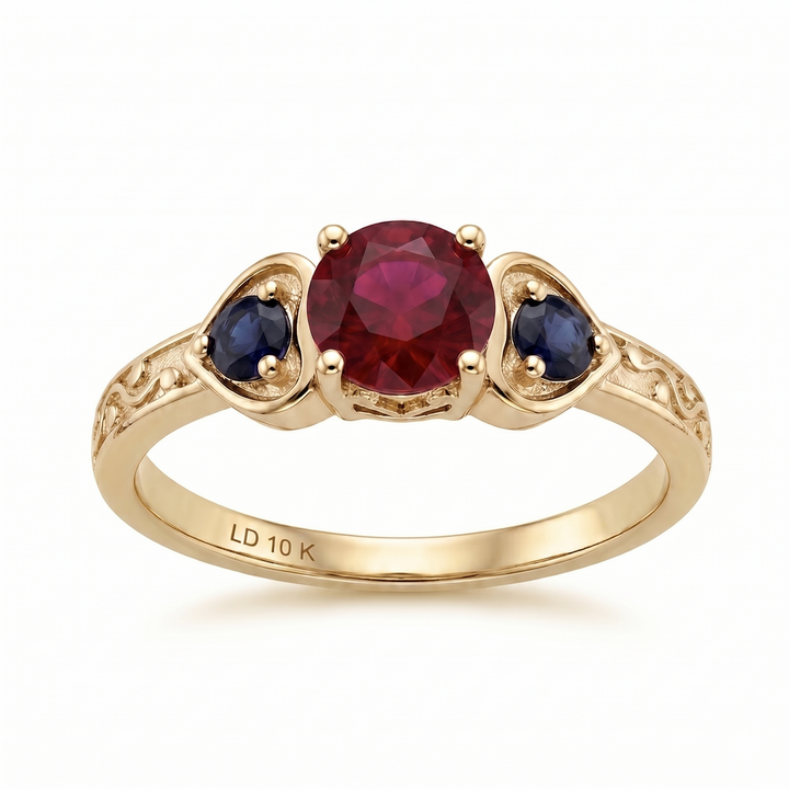 "Ruby & Sapphire" Three-Stone Ring