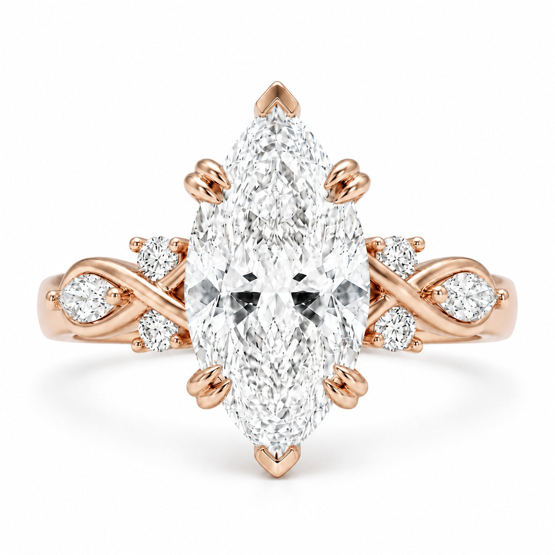 The Sovereign Crest marquise lab diamond engagement ring in 14K rose gold