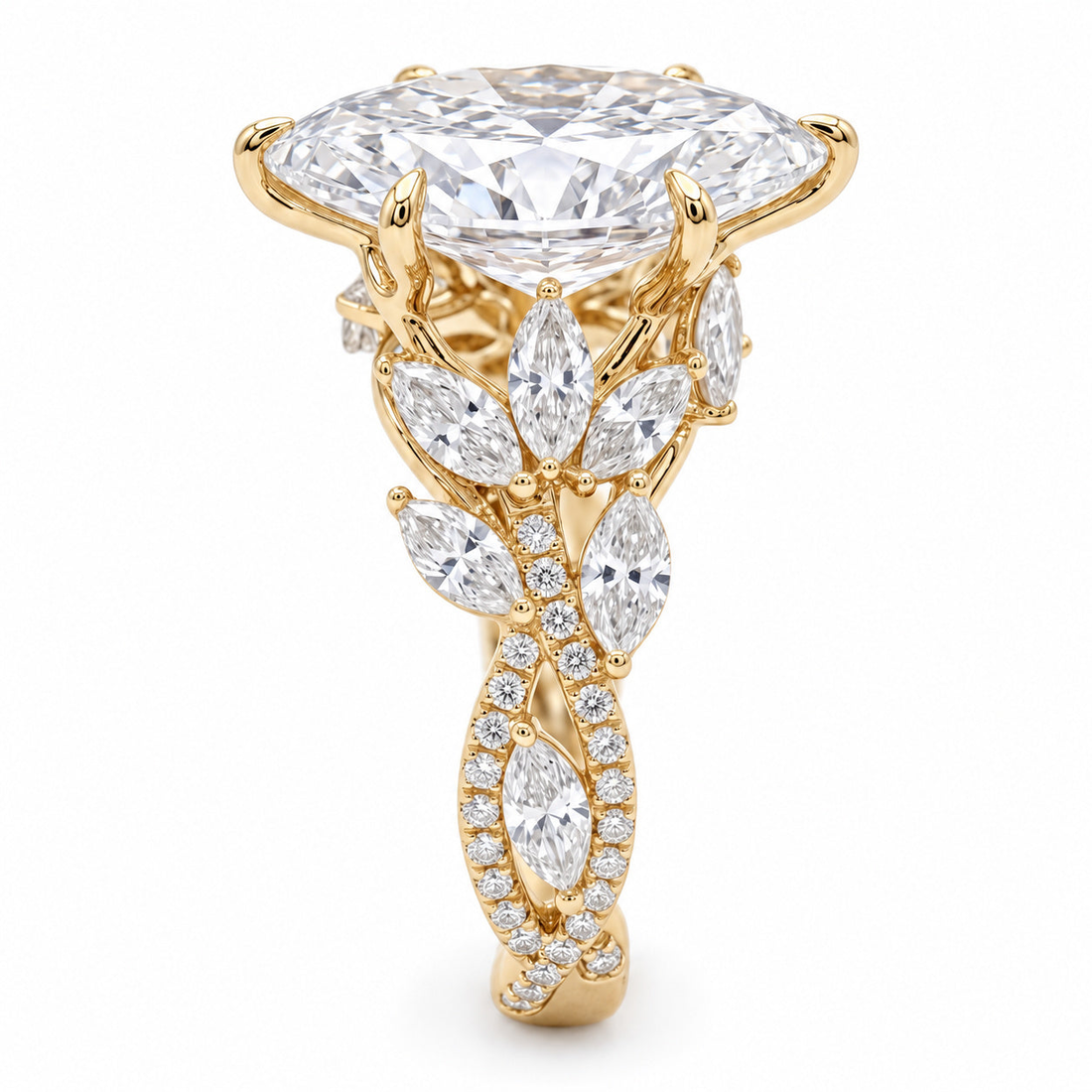 The Gardenia marquise lab diamond vine engagement ring, view 10