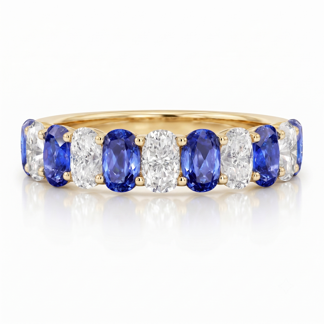 3.35ctw Oval Blue Sapphire & Diamond Half-Eternity Band (5mm)