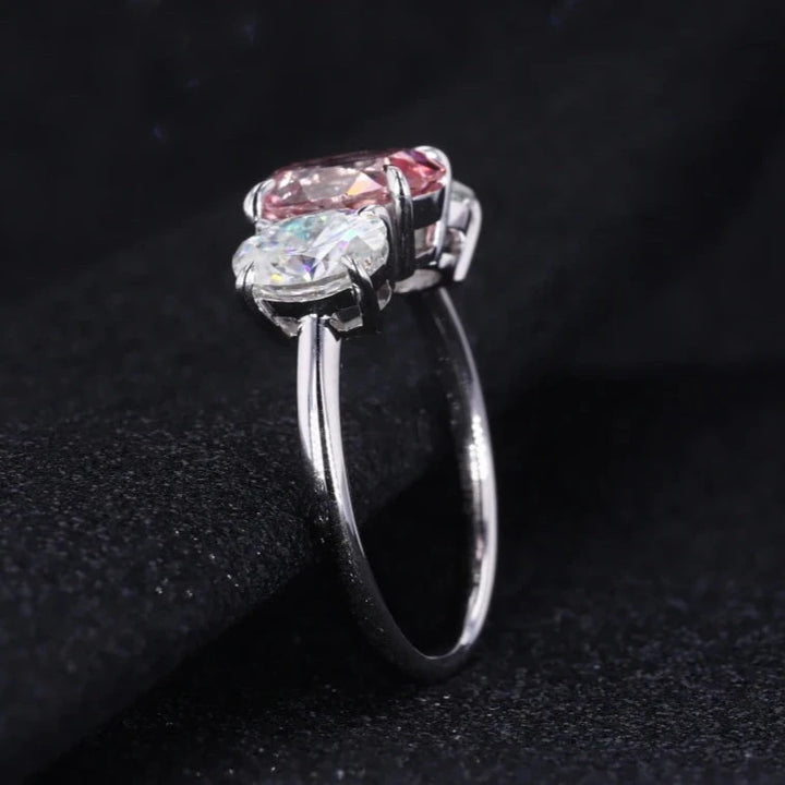 7x9mm, 2.50ct Oval Lab-Grown Sakura Pink Sapphire with Diamonds Three-Stone Ring in 14K White Gold