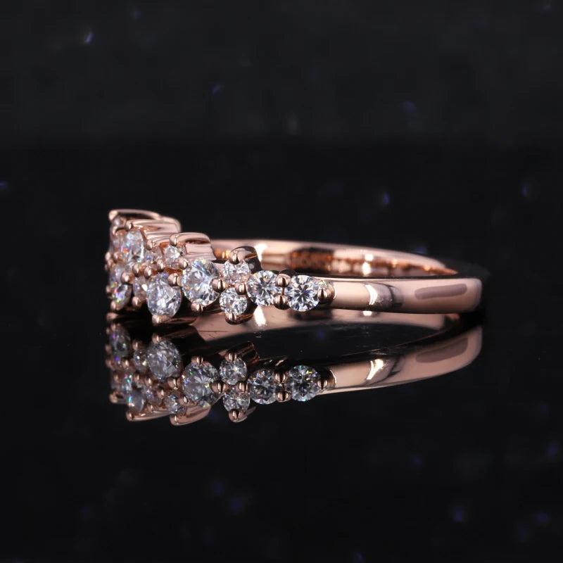 Cluster Round Cut Moissanite Wedding Ring in 14k Solid Rose Gold
