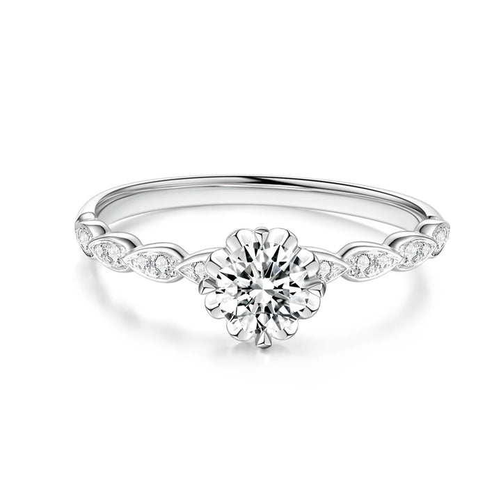 0.50ct Round Lab-Grown Diamond Solitaire Ring with Teardrop Band in White Gold