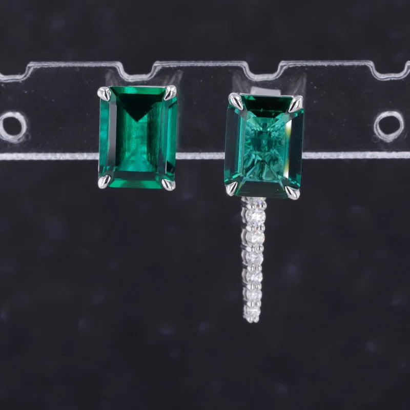 5*7mm Zambian Emerald Stud/Dangle Earrings with Moissanite in 14K Solid White Gold