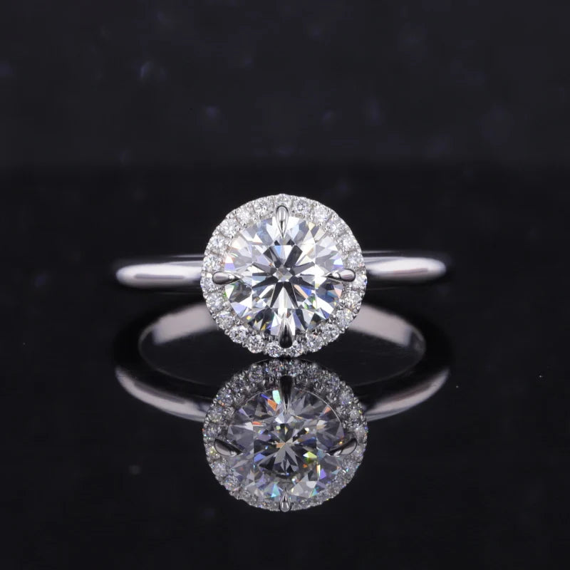 1.00ct Round Cut Diamond with Halo Ring in 10K Solid White Gold