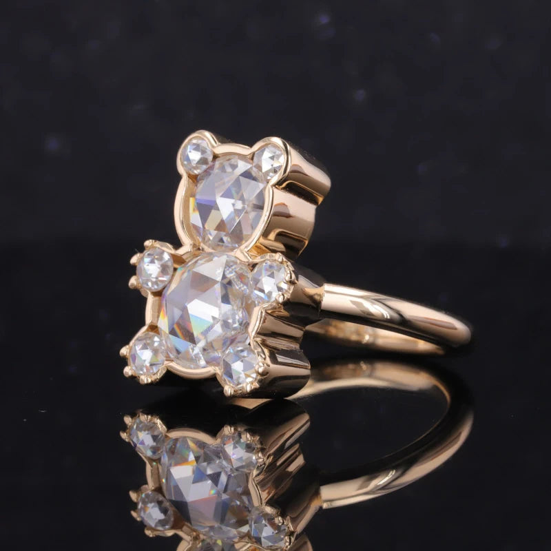 Bear Moissanite Ring in 14K Solid Yellow Gold
