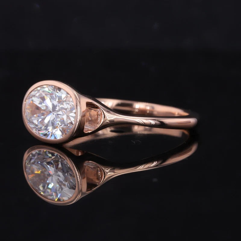 2.50ct Oval Lab-Grown Diamond East-to-West Bezel Set Ring in Rose Gold