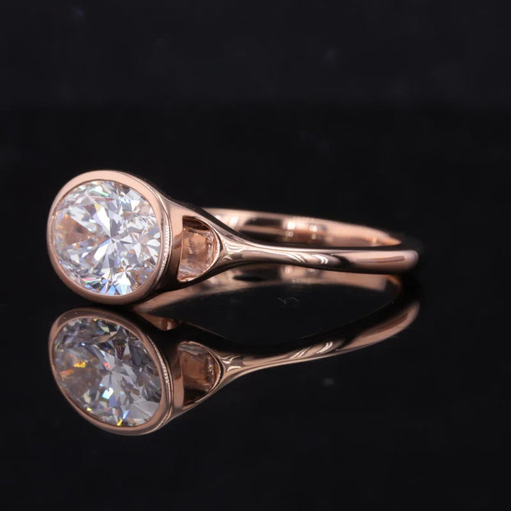 2.50ct Oval Lab-Grown Diamond East-to-West Bezel Set Ring in Rose Gold