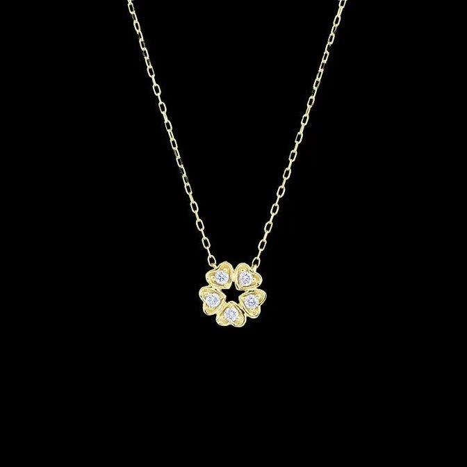 5 Leaf Clover Diamond Pendant with Rolo Necklace in 18K Yellow/White/Rose Gold