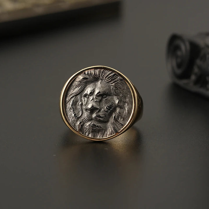Lion Signet Ring in 14K Solid Yellow Gold