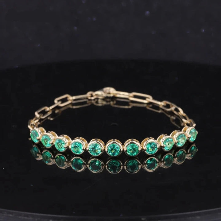3.5mm, 3.50ctw Lab-Grown Colombian Emerald Charm Half-Tennis Bracelet in 10K Yellow Gold