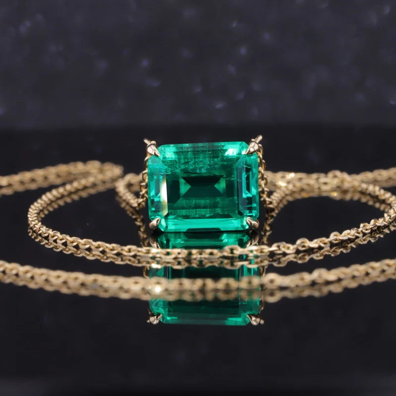 8x10mm, 3.00ct Lab-Grown Colombian Emerald Pendant with Rolo Necklace in 14K Yellow Gold