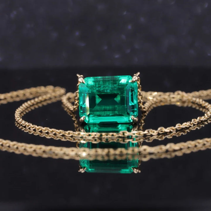 8x10mm, 3.00ct Lab-Grown Colombian Emerald Pendant with Rolo Necklace in 14K Yellow Gold