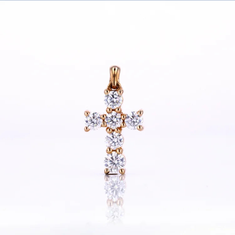Cross Moissanite Pendant in 14K Solid Rose Gold
