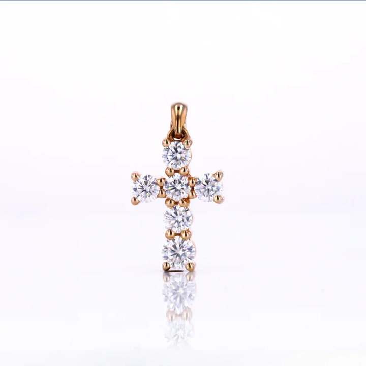 Cross Moissanite Pendant in 14K Solid Rose Gold