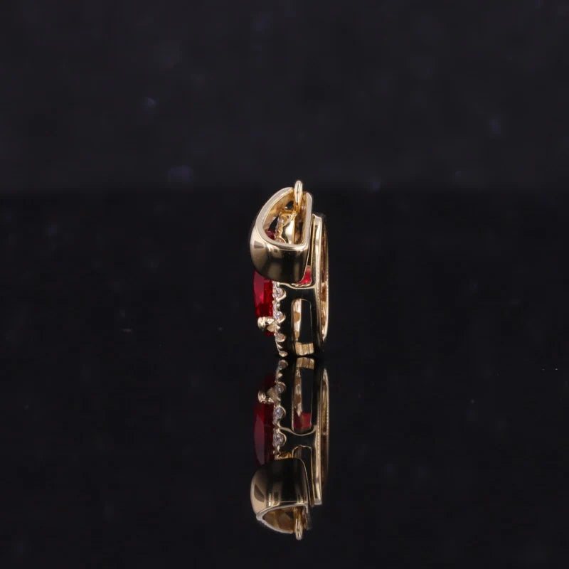 5x7mm, 1.25ct Oval Cut Ruby with Diamond Halo Pendant in 14K Solid Yellow Gold