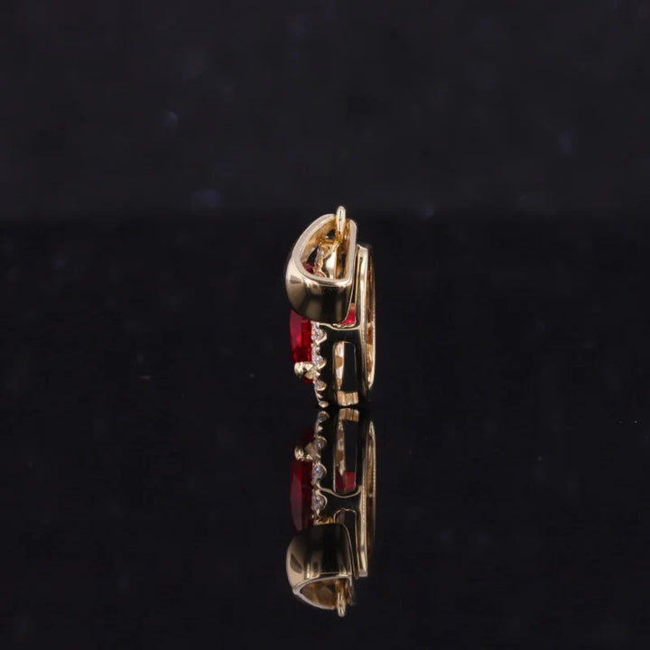 5x7mm, 1.25ct Oval Cut Ruby with Diamond Halo Pendant in 14K Solid Yellow Gold