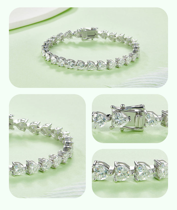 5x5mm 0.5ct D color, VVS Heart-Shaped Moissanite Tennis Bracelet in White Gold-Plated 925 Sterling Silver Tennis Bracelet