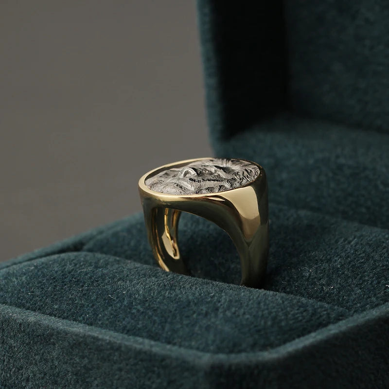 Lion Signet Ring in 14K Solid Yellow Gold