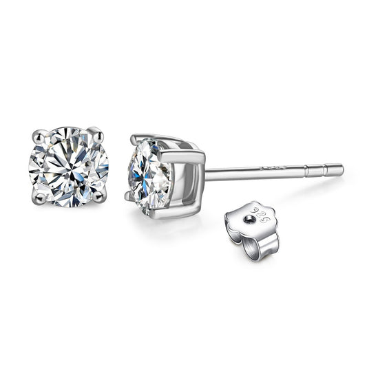 Round Moissanite Earrings in Platinum-Plated 925 Sterling Silver (4 prongs)