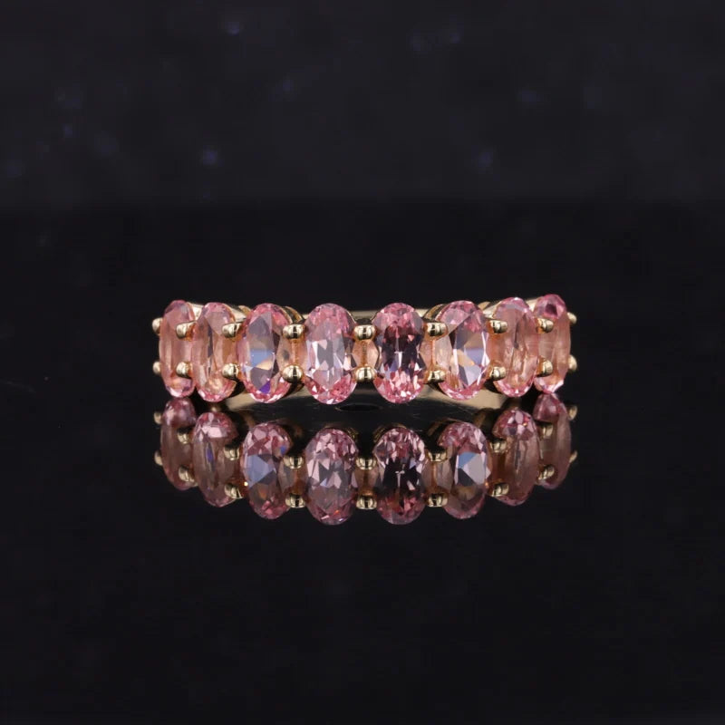 3*5mm Oval Cut Sakura Pink Sapphire Half-Eternity Ring in 10K Yellow Gold