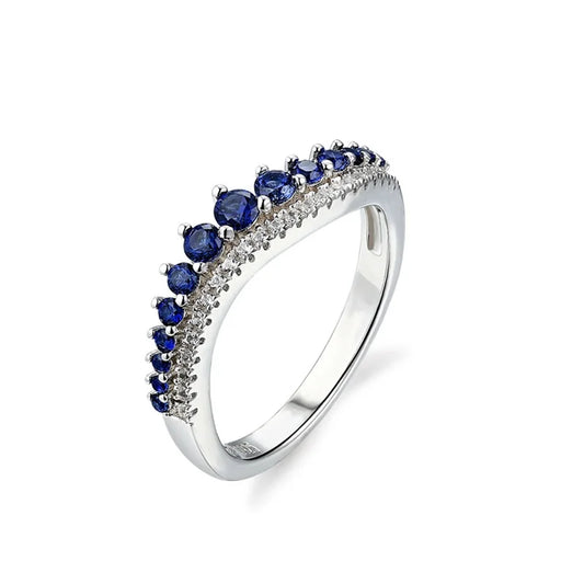 Crown Blue Sapphire Ring in Platinum-Plated 925 Sterling Silver