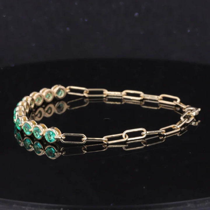 3.5mm, 3.50ctw Lab-Grown Colombian Emerald Charm Half-Tennis Bracelet in 10K Yellow Gold