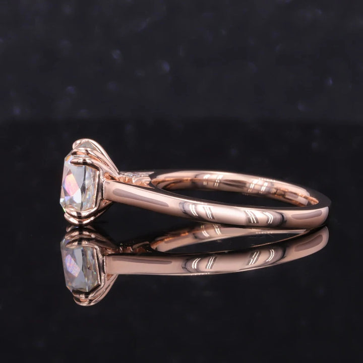 7.5x8.5mm Old Mine Cushion Cut Moissanite Solitaire Ring in 10K Solid Rose Gold