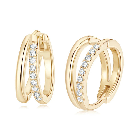 Double Hoop Moissanite Earrings in Gold-Plated/Platinum-Plated 925 Sterling Silver