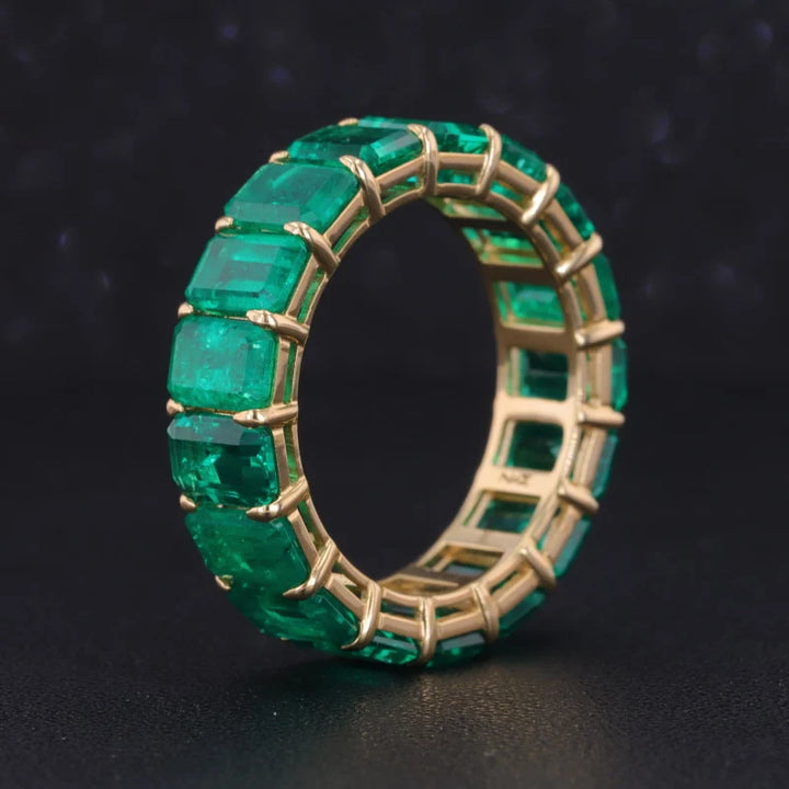 6mm, 8.8ctw Emerald Lab-Grown Colombian Emerald Eternity Band Ring in Yellow Gold
