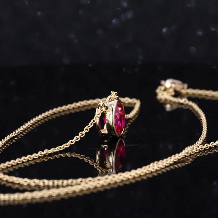 Round Cut Bezel Set 6.5mm Ruby Pendant Necklace in 10K Solid Yellow Gold