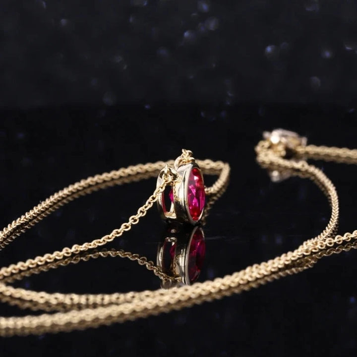 Round Cut Bezel Set 6.5mm Ruby Pendant Necklace in 10K Solid Yellow Gold