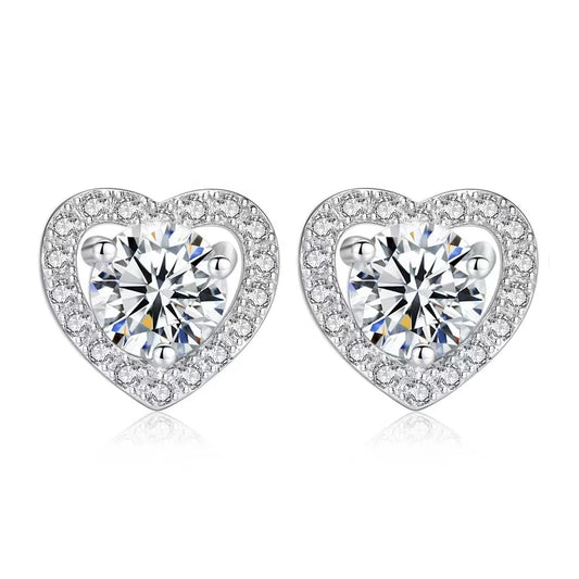 Radiant Halo Moissanite Earrings in Platinum-Plated 925 Sterling Silver