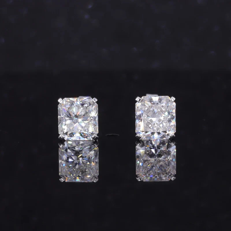5.5mm, 2ctw Square-Radiant Cut Diamond Earrings in 14K Solid White Gold