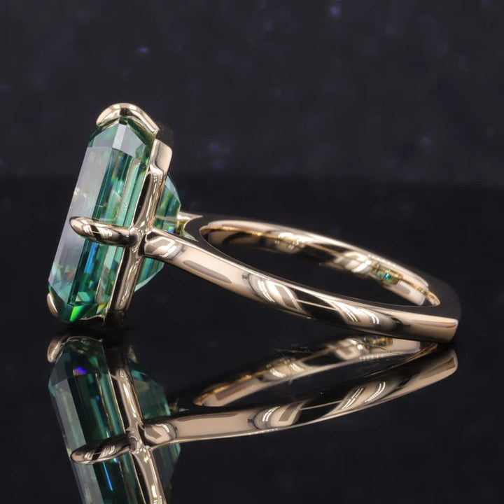 12x16mm Emerald Cut Green Moissanite Solitaire Ring in 14K Solid Yellow Gold
