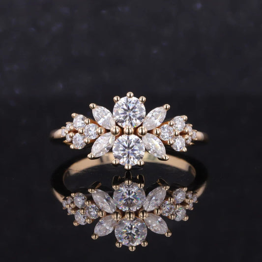 Floral Moissanite 14k Yellow Gold Ring Collection