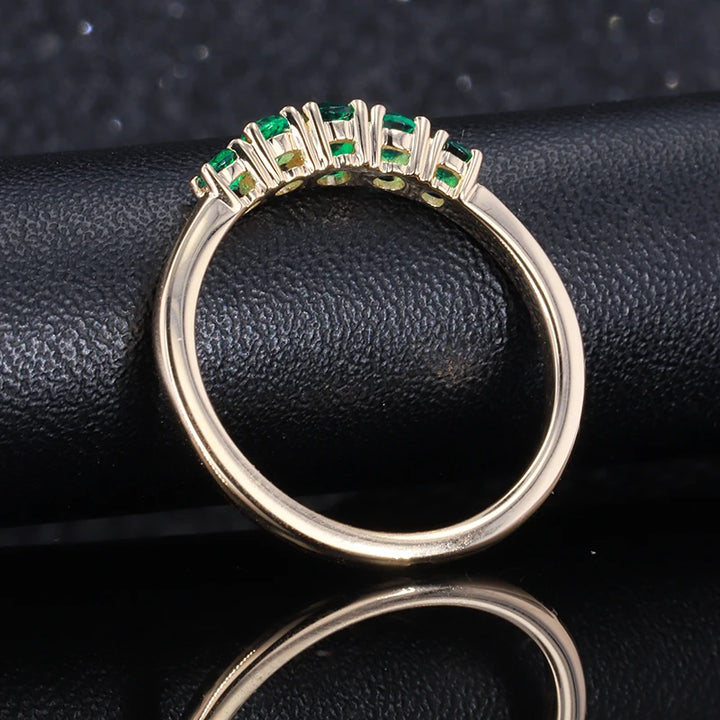 3.5mm, 0.80ctw Round Lab-Grown Colombian Emerald 5-Stone Ring in 10K Yellow Gold