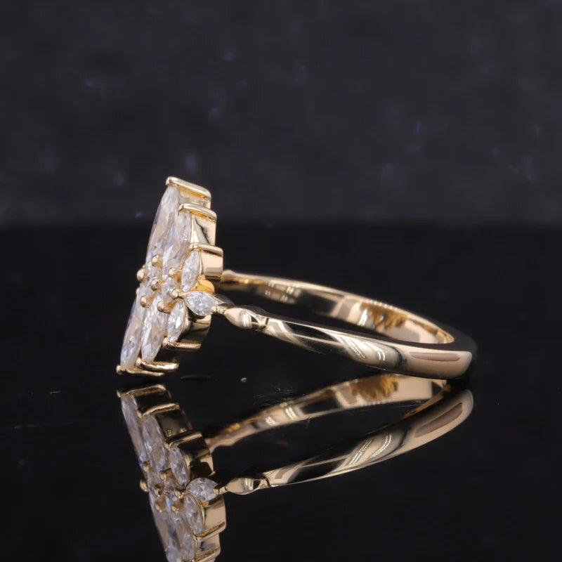Marquise and Princess Moissanite Ring in 10k Solid Yellow Gold